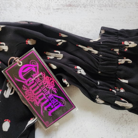 Rock & Roll Cowboy Cactus Print Cold shoulder, Bell Sleeve Top - Picture 10 of 10